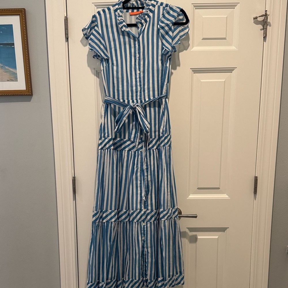 Oliphant Blue and White Striped Maxi Dress